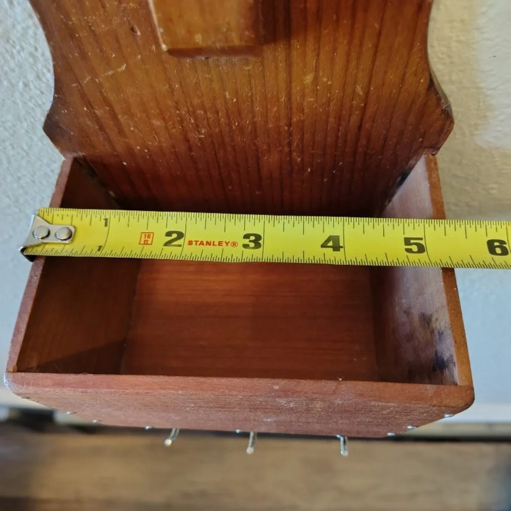 Vtg Wooden Mail Holder Sorter Letter Holder MCM Wall Mount W/ Brass Key Hooks